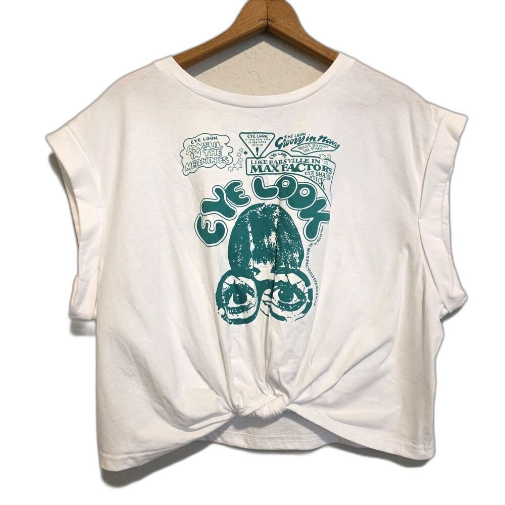 NWT Micas Eye Look Graphic T-Shirt White Green Retro Music‎ Festival Size XXL